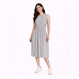 MEROKEETY Stylish Casual Chic Striped High Waist T Shirt Midi Dress Pockets Sz M